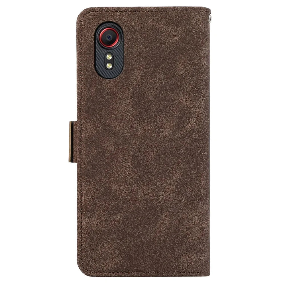 ABEEL For Samsung Galaxy Xcover7 Case Side Magnetic Closure Card Slots RFID Blocking Phone Cover - Brown - 7