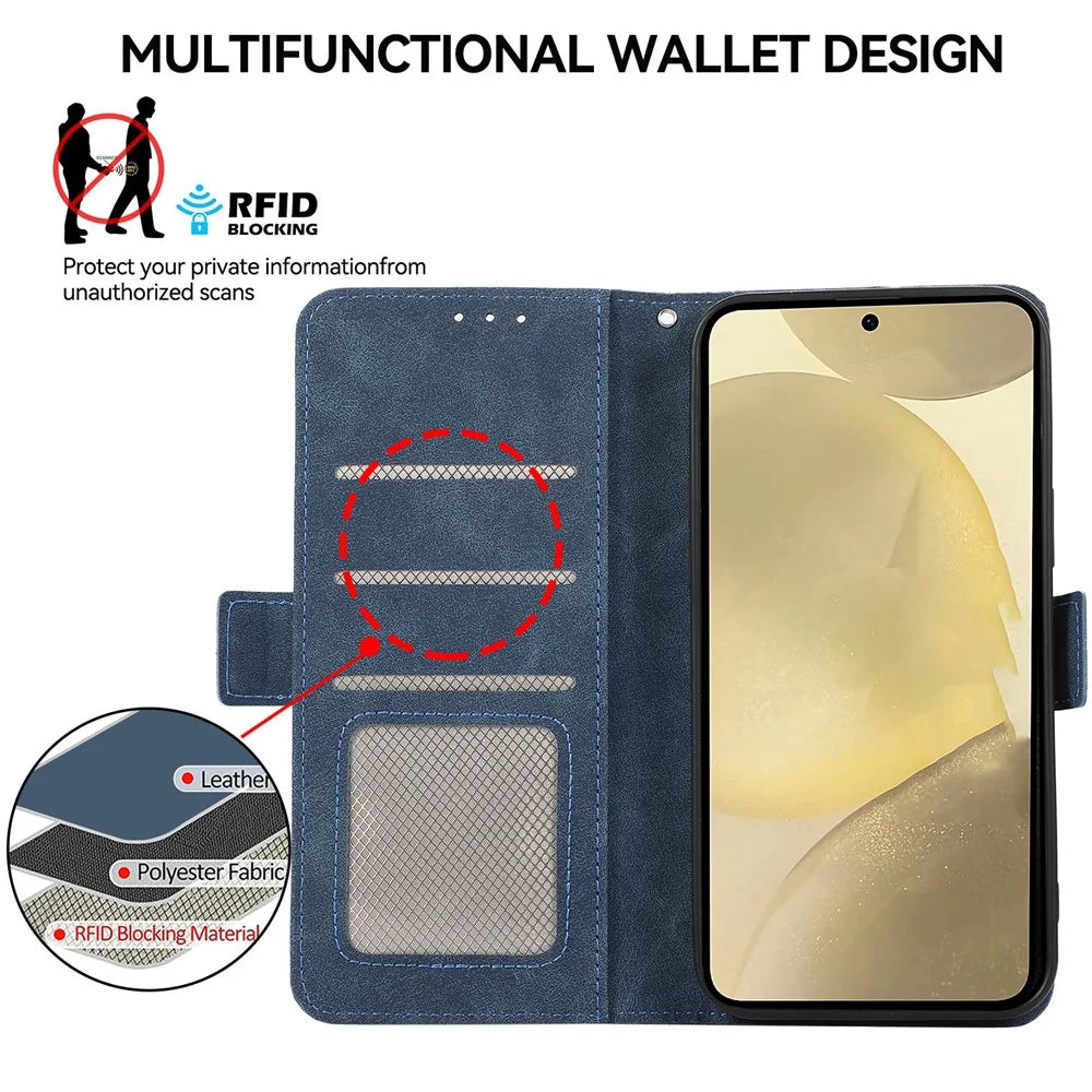 ABEEL For Samsung Galaxy A35 5G Case PU Leather Dual Magnetic Clasp RFID Blocking Phone Cover - Blue - 4