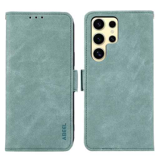 ABEEL For Samsung Galaxy S22 Ultra 5G Phone Case PU Leather Protective Cover RFID Blocking Stand - Baby Blue - 1