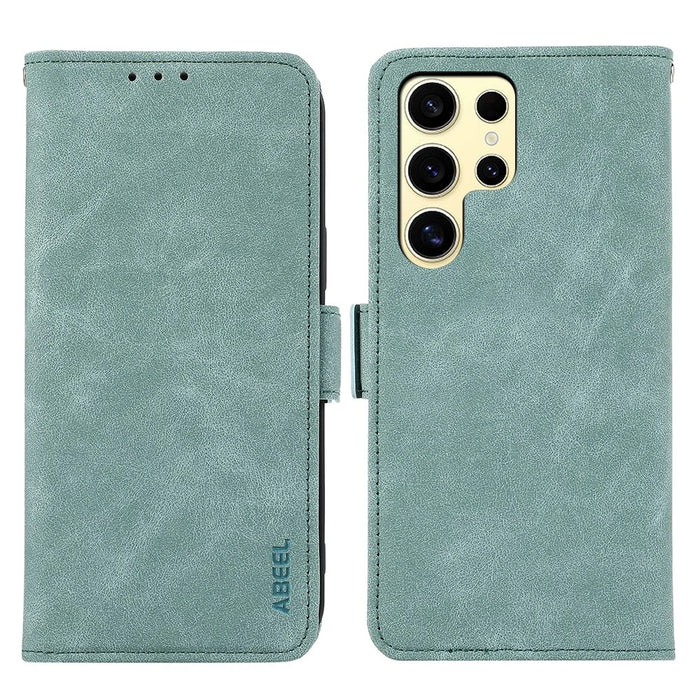 ABEEL For Samsung Galaxy S22 Ultra 5G Phone Case PU Leather Protective Cover RFID Blocking Stand - Baby Blue - 1
