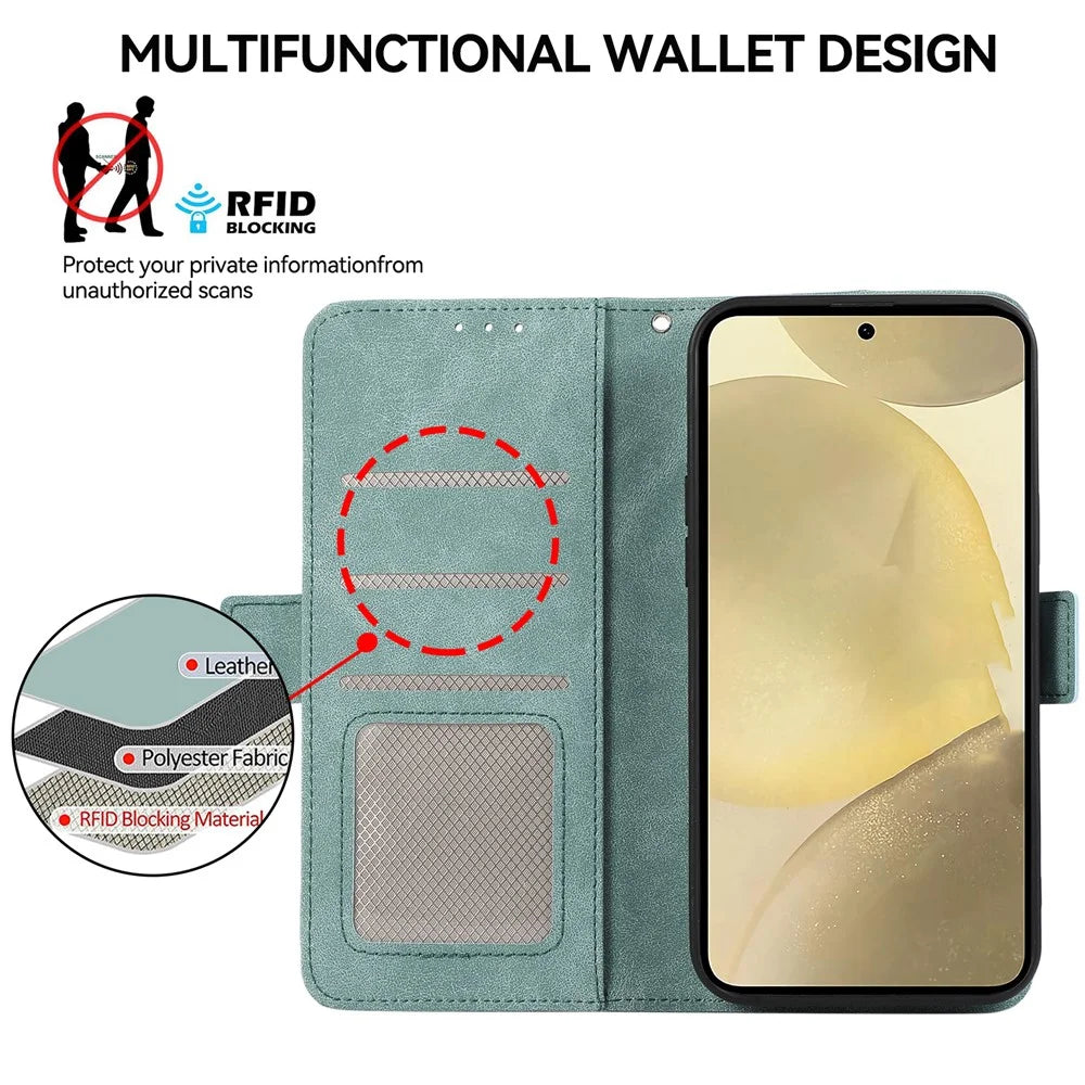 ABEEL For Samsung Galaxy S22 Ultra 5G Phone Case PU Leather Protective Cover RFID Blocking Stand - Baby Blue - 4