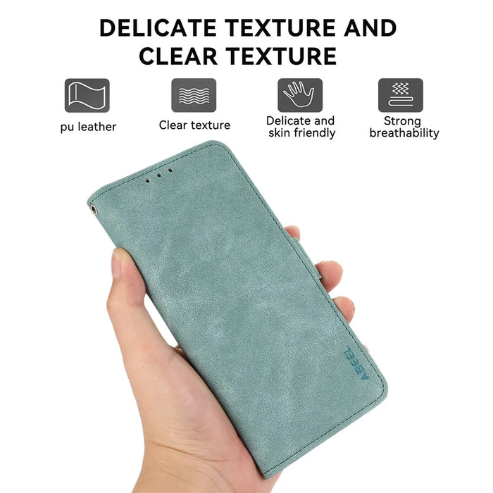 ABEEL For Samsung Galaxy S22 Ultra 5G Phone Case PU Leather Protective Cover RFID Blocking Stand - Baby Blue - 5