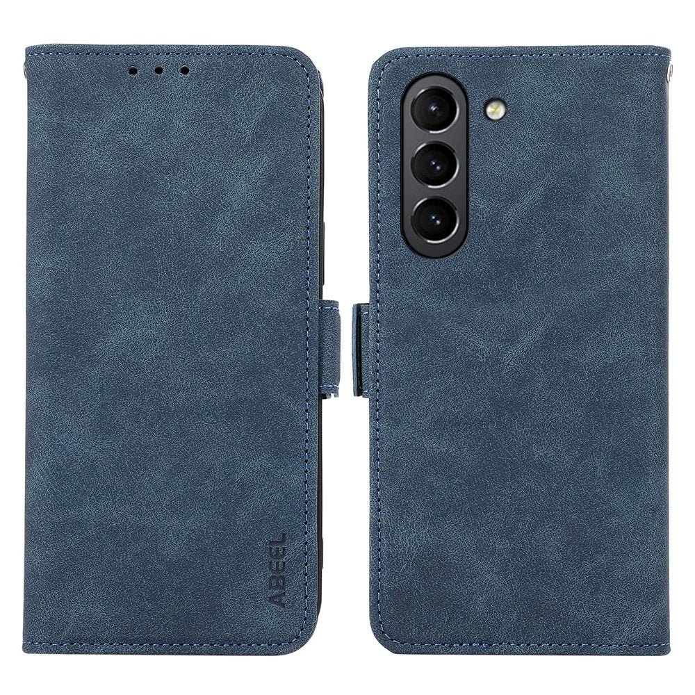 ABEEL Phone Cover for Samsung Galaxy S21 FE 5G Side Magnetic Clasp RFID Blocking Anti-scratch Leather Case - Blue - 1