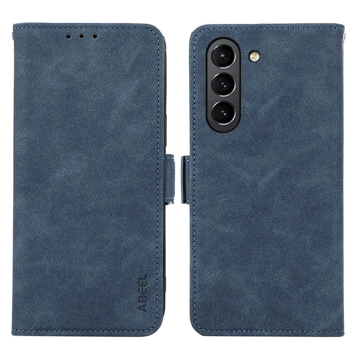 ABEEL Phone Cover for Samsung Galaxy S21 FE 5G Side Magnetic Clasp RFID Blocking Anti-scratch Leather Case - Blue - 1