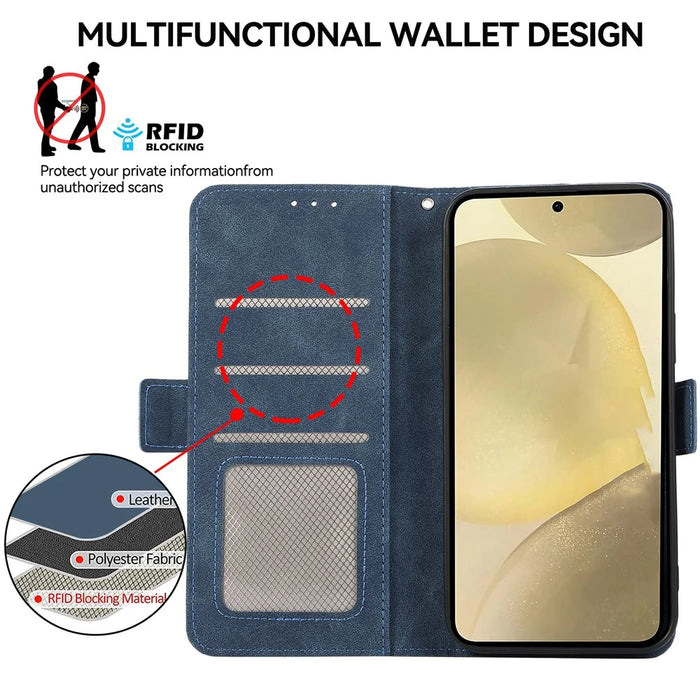 ABEEL Phone Cover for Samsung Galaxy S21 FE 5G Side Magnetic Clasp RFID Blocking Anti-scratch Leather Case - Blue - 4
