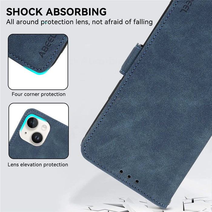 ABEEL Phone Cover for Samsung Galaxy S21 FE 5G Side Magnetic Clasp RFID Blocking Anti-scratch Leather Case - Blue - 5