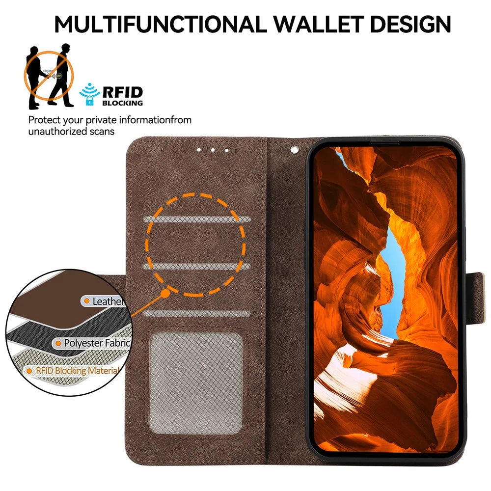 ABEEL For Samsung Galaxy A52 4G / 5G / A52s 5G Case RFID Blocking Wallet Phone Leather Cover - Brown - 4