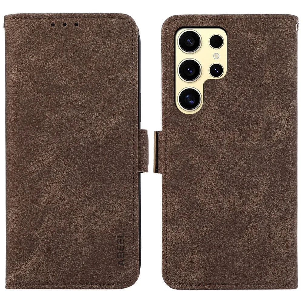 ABEEL For Samsung Galaxy S21 Ultra 5G Wallet Phone Case Anti-Drop RFID Blocking Leather Cover - Brown - 1