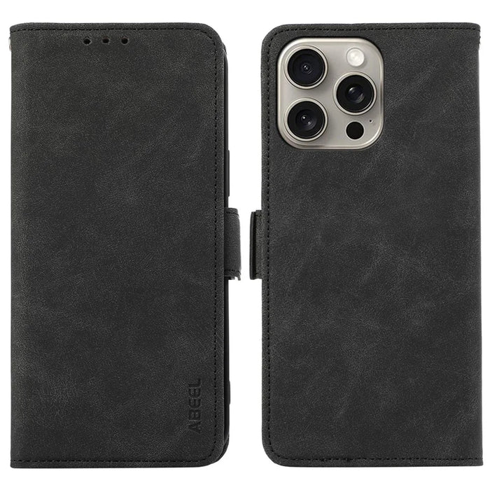 ABEEL For iPhone 12 Pro Max Case Magnetic Flip PU Leather RFID Blocking Phone Cover - Black - 1