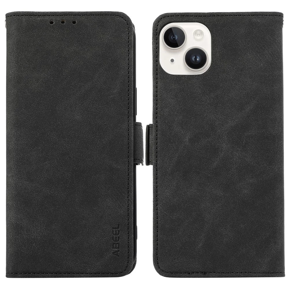 ABEEL For iPhone 14 Plus Wallet Case PU Leather RFID Blocking Phone Stand Cover - Black - 1