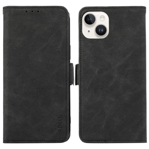 ABEEL For iPhone 14 Plus Wallet Case PU Leather RFID Blocking Phone Stand Cover - Black - 1