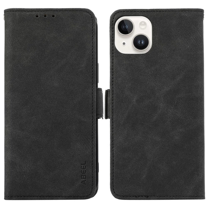 ABEEL For iPhone 14 Plus Wallet Case PU Leather RFID Blocking Phone Stand Cover - Black - 1