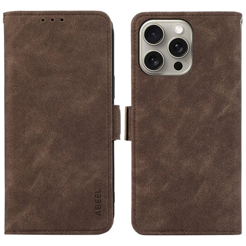 ABEEL For iPhone 15 Pro Case RFID Blocking Card Holder Bump Proof Phone Cover - Brown - 1