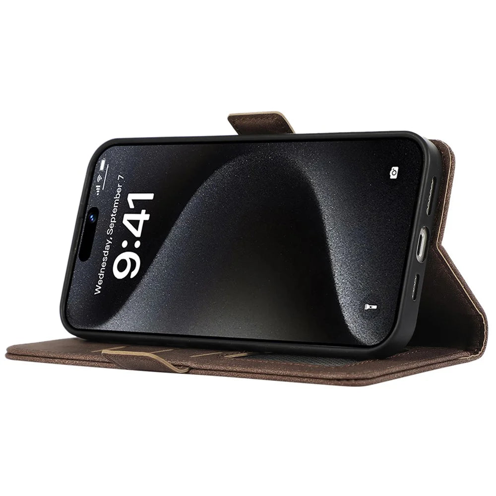 ABEEL For iPhone 15 Pro Case RFID Blocking Card Holder Bump Proof Phone Cover - Brown - 3