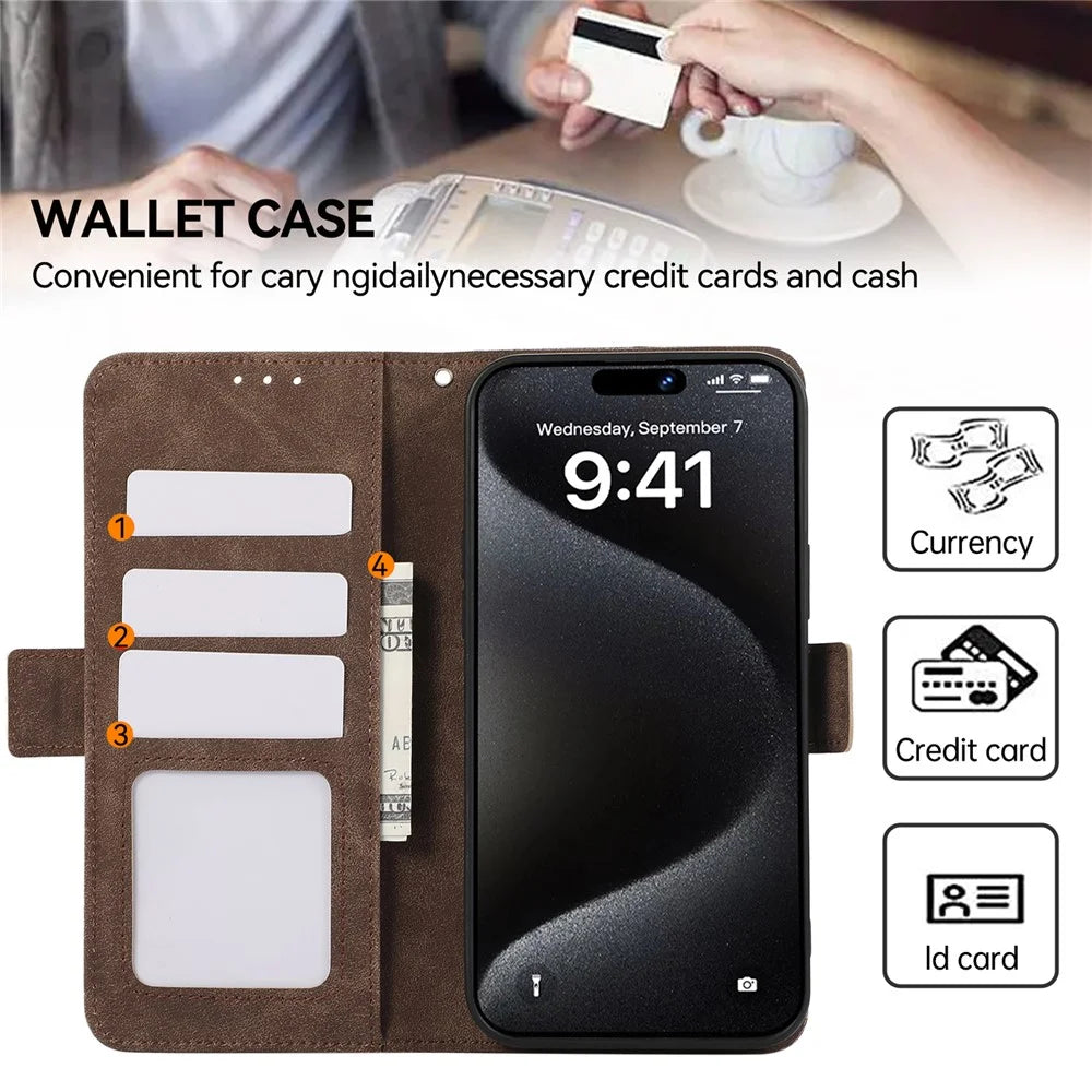 ABEEL For iPhone 15 Pro Case RFID Blocking Card Holder Bump Proof Phone Cover - Brown - 5
