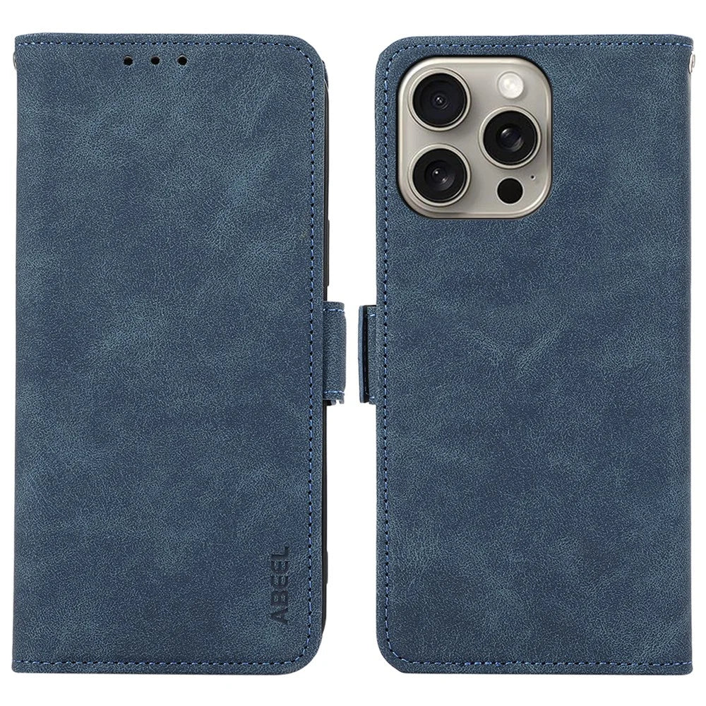 ABEEL For iPhone 12 Pro Leather Case RFID Blocking Wallet Phone Cover Side Magnetic Clasp - Blue - 1