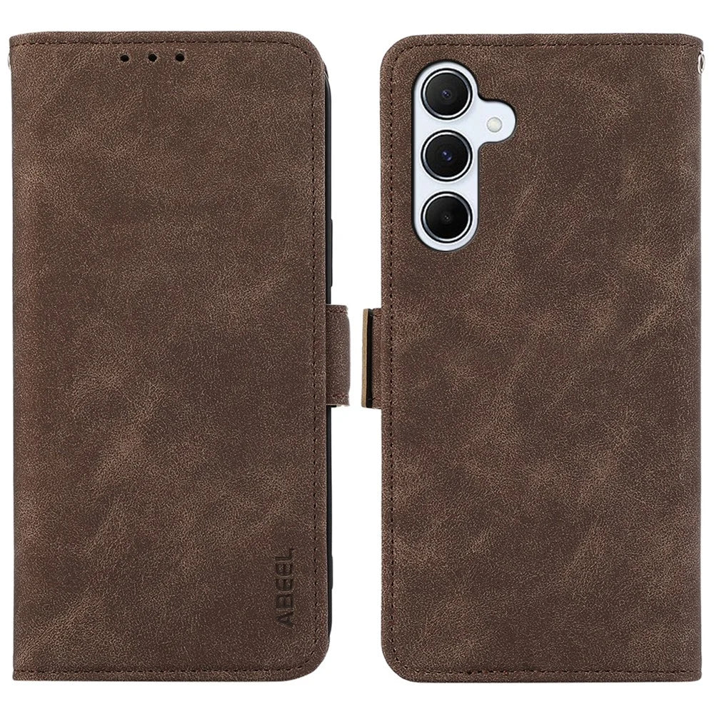 ABEEL For Samsung Galaxy A14 5G / 4G Case PU Leather Phone Cover with RFID Blocking Card Holder - Brown - 1