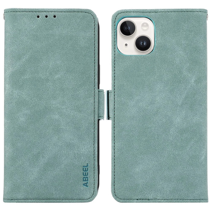 ABEEL For iPhone 15 Leather Case RFID Blocking Wallet Phone Cover Side Magnetic Clasp - Baby Blue - 1