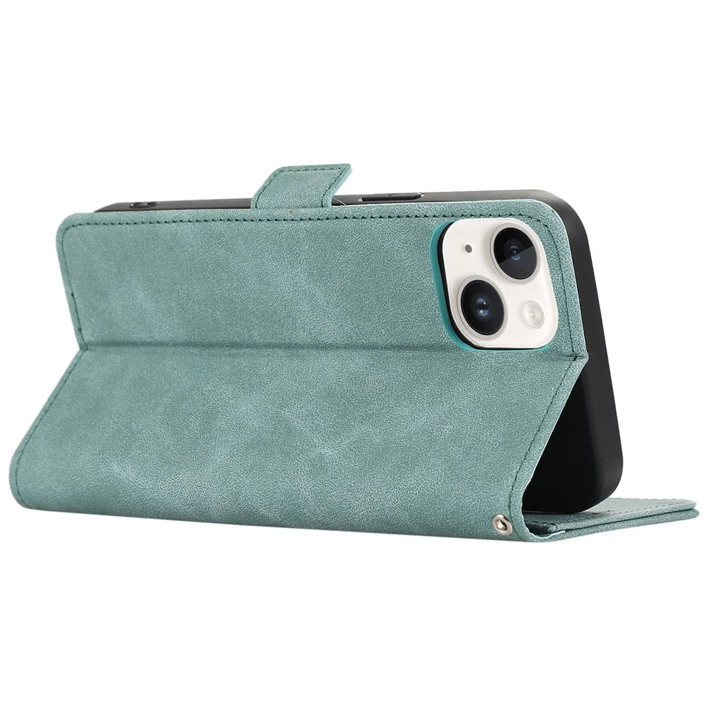ABEEL For iPhone 15 Leather Case RFID Blocking Wallet Phone Cover Side Magnetic Clasp - Baby Blue - 3