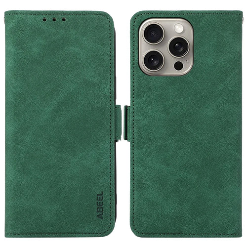 ABEEL For iPhone 13 Pro Max Wallet Phone Case RFID Blocking Leather Flip Cover Side Magnetic Clasp - Green - 1