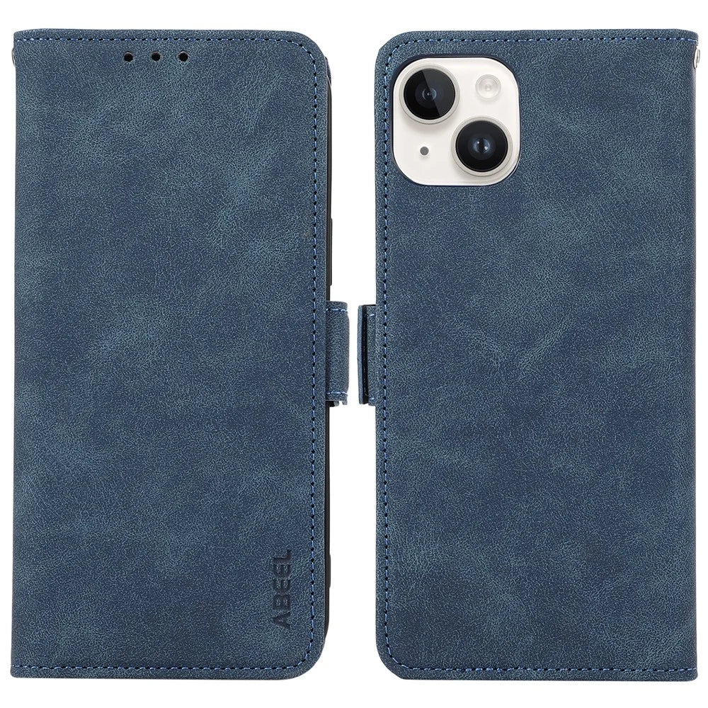 ABEEL For iPhone 14 Case Leather Drop Protection Phone with Side Magnetic Closure - Blue - 1