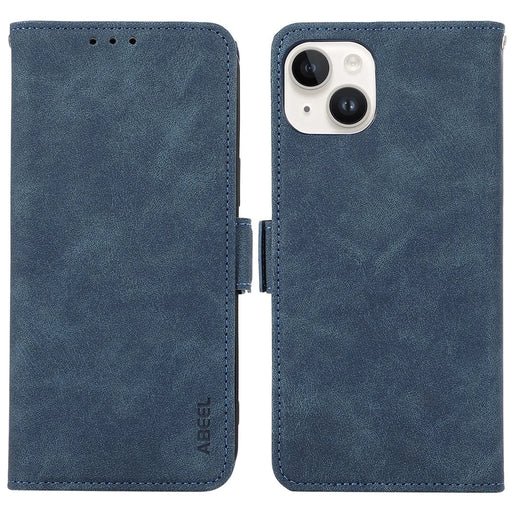 ABEEL For iPhone 14 Case Leather Drop Protection Phone with Side Magnetic Closure - Blue - 1