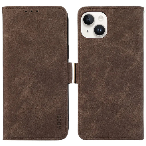 ABEEL For iPhone 13 6.1 inch RFID Blocking Stand PU Leather Protective Shell Phone Protective Cover - Brown - 1