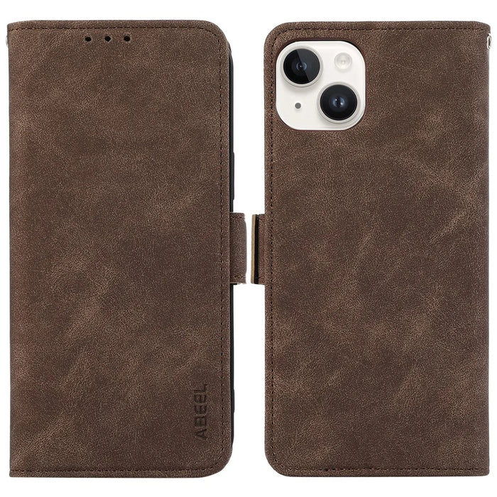 ABEEL For iPhone 13 6.1 inch RFID Blocking Stand PU Leather Protective Shell Phone Protective Cover - Brown - 1