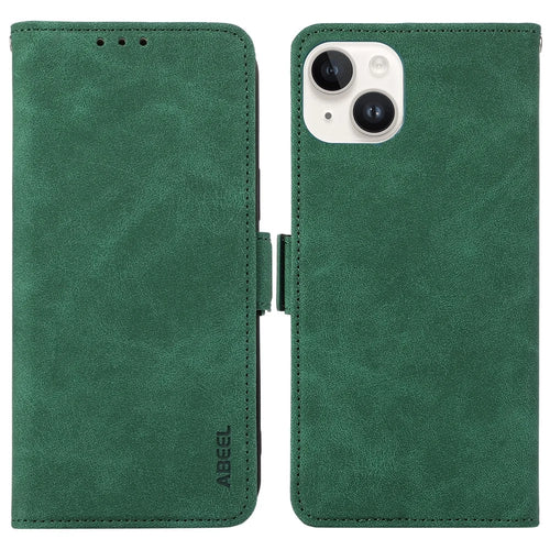 ABEEL For iPhone 15 Plus Leather Case Side Magnetic Clasp RFID Blocking Wallet Phone Cover - Green - 1