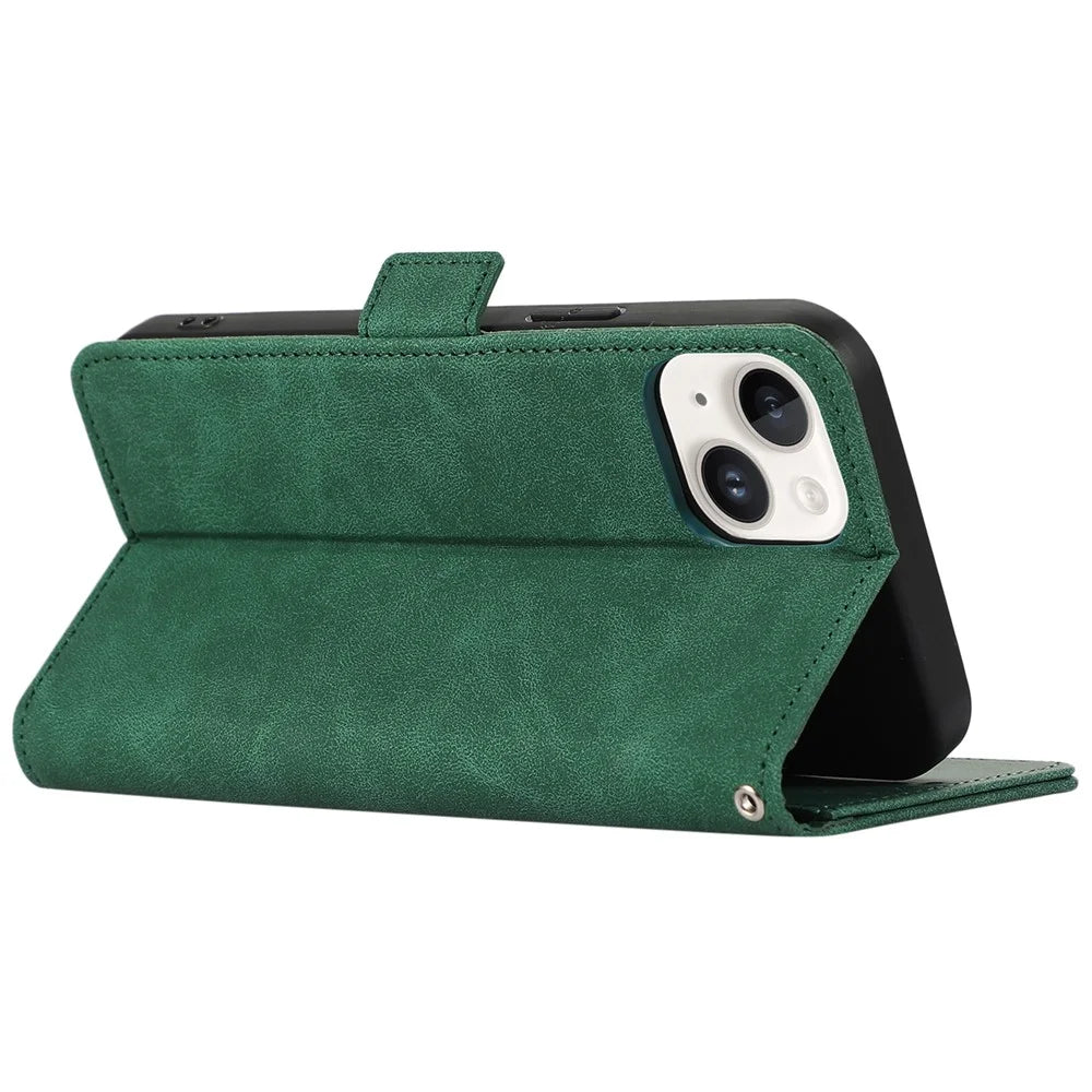 ABEEL For iPhone 15 Plus Leather Case Side Magnetic Clasp RFID Blocking Wallet Phone Cover - Green - 3