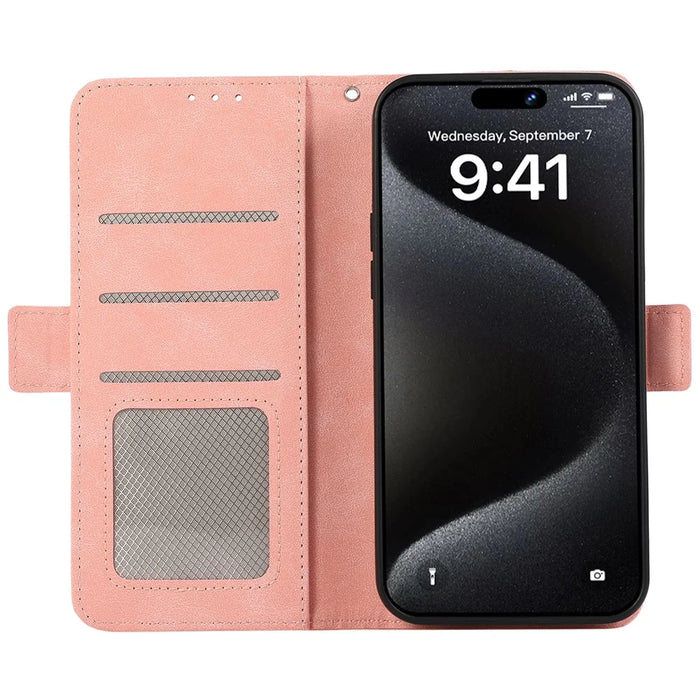 ABEEL For iPhone 15 Pro Max Wallet Case PU Leather Stand Blocking RFID Phone Cover - Pink - 2