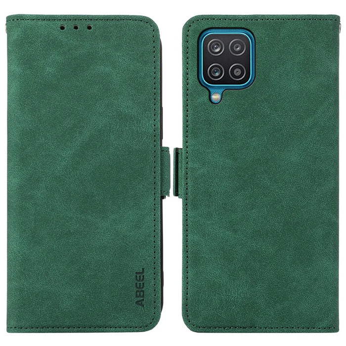 ABEEL For Samsung Galaxy A12 Cell Phone Case PU Leather RFID Blocking Flip Stand Wallet Cover - Green - 1