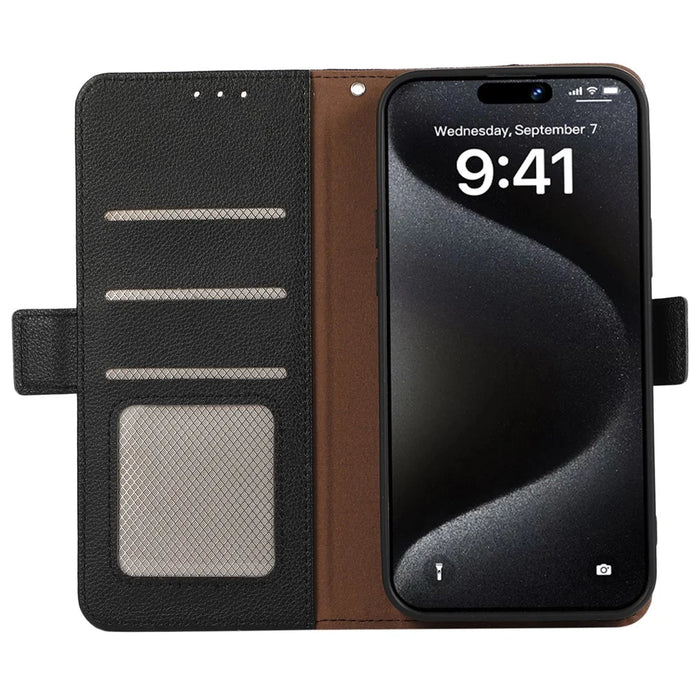 ABEEL For iPhone 15 Pro Max Case RFID Blocking Leather Phone Cover Side Magnetic Clasp - Black - 2
