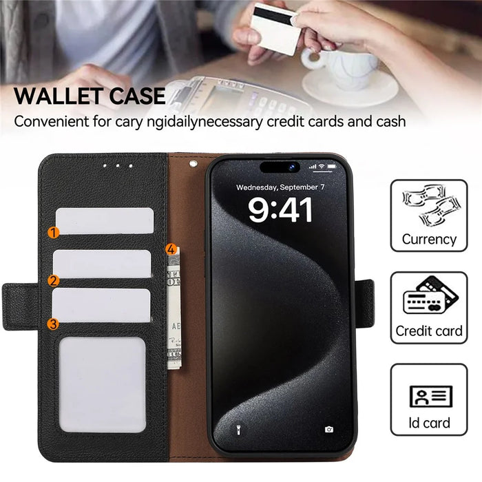 ABEEL For iPhone 15 Pro Max Case RFID Blocking Leather Phone Cover Side Magnetic Clasp - Black - 5