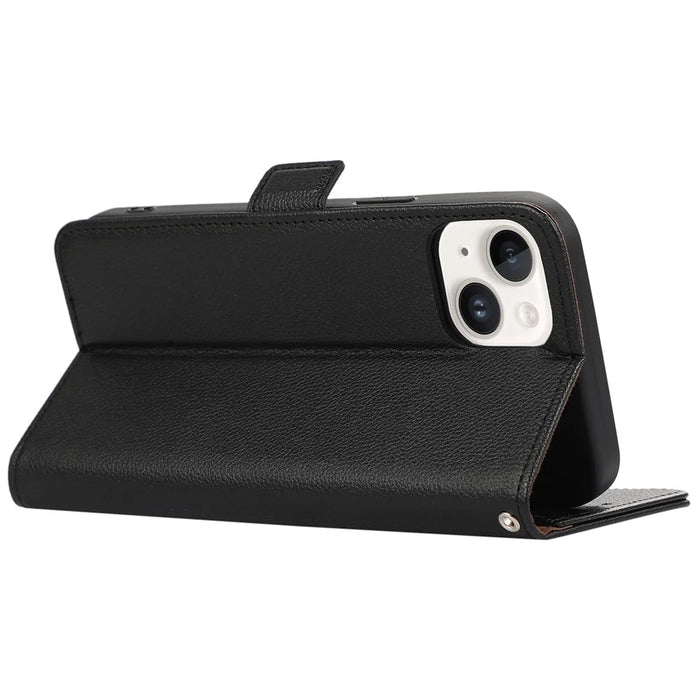 ABEEL For iPhone 14 Plus PU Leather Case Litchi Texture RFID Blocking Phone Cover - Black - 3