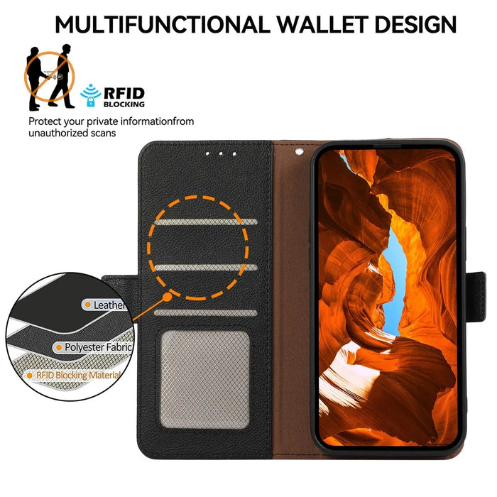 ABEEL For iPhone 14 Plus PU Leather Case Litchi Texture RFID Blocking Phone Cover - Black - 4