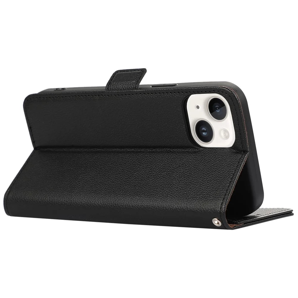 ABEEL For iPhone 13 Case RFID Blocking Card Slots  Wallet Leather Phone Cover Litchi Texture - Black - 3