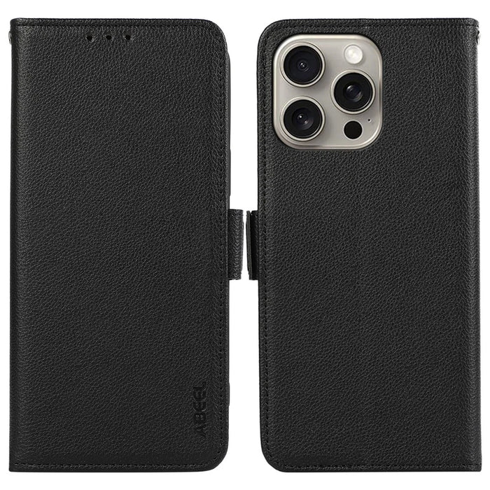 ABEEL For iPhone 13 Pro Max Case Litchi Texture RFID Blocking Card Holder Phone Cover - Black - 1