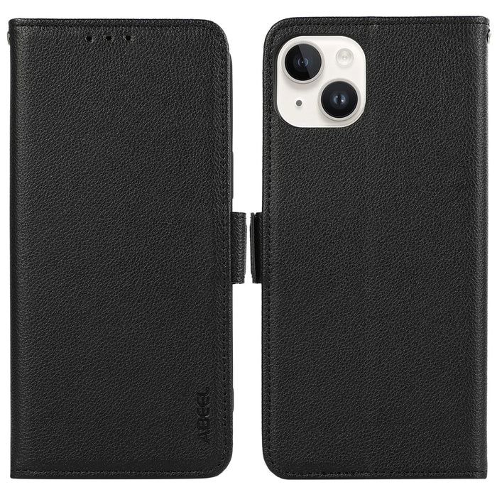 ABEEL For iPhone 14 Case Litchi Texture Phone Cover RFID Blocking Wallet - Black - 1