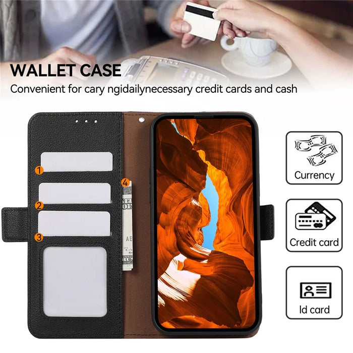 ABEEL For iPhone 12 Pro Max Case Litchi Texture RFID Blocking Phone Leather Wallet Cover - Black - 5