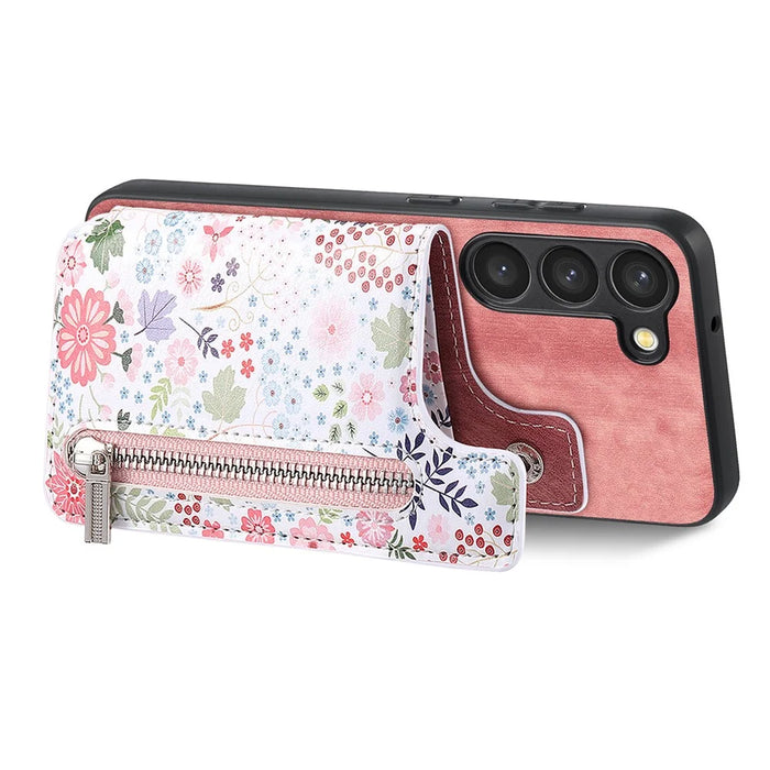 D10 For Samsung Galaxy S23 Kickstand Case Pattern Printed Retro Leather+TPU Phone Cover with Wallet - Pink - 2