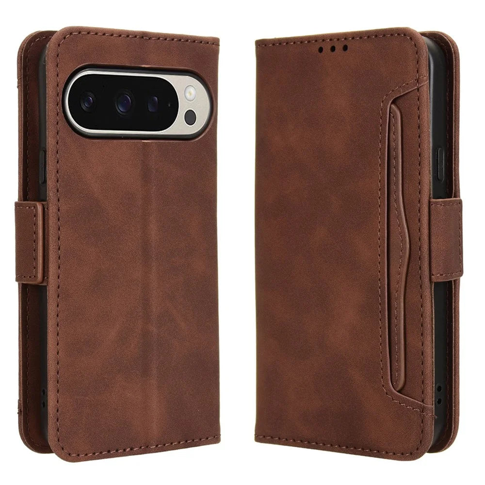 For Google Pixel 9 Pro / Pixel 9 Case Wallet Card Slots PU Leather + TPU Full Protection Phone Cover - Brown - 1