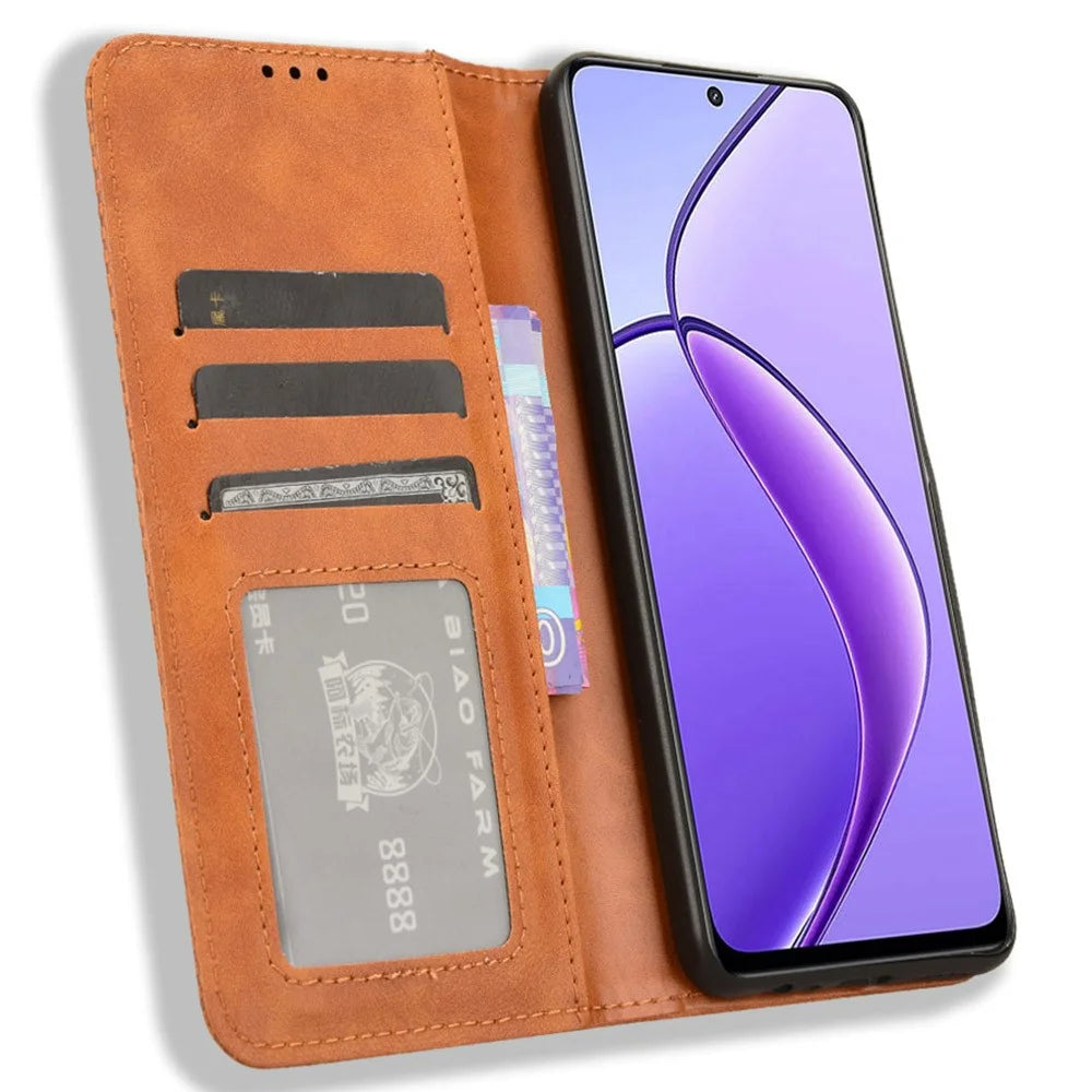 For Realme Narzo 70x 5G / C65 5G / Narzo N65 5G / 13 5G / 12 5G / 12x 5G Wallet Phone Case Retro Leather Magnetic Closing Leather Flip Cover - Brown - 2