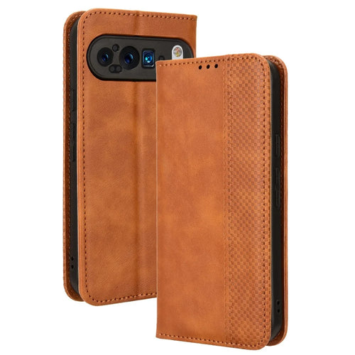 For Google Pixel 9 Pro XL Case Vintage Leather Stand Magnetic Closure Phone Cover - Brown - 1