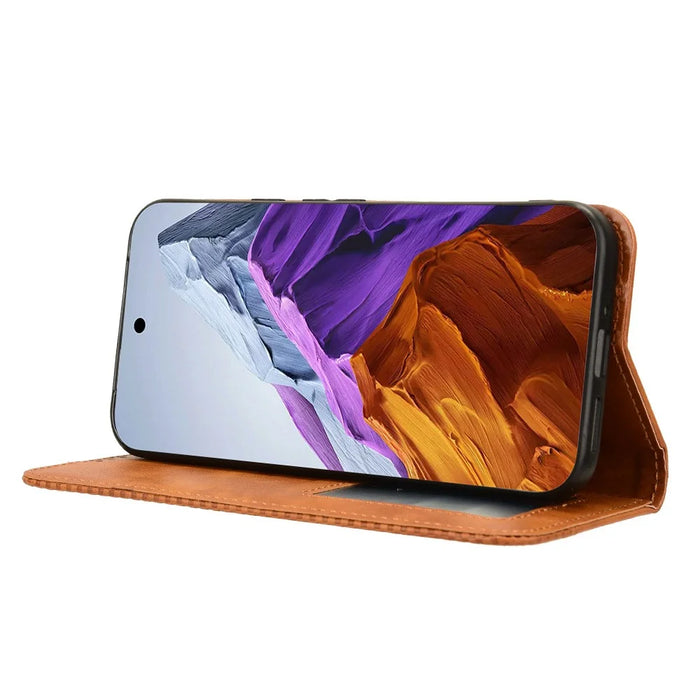 For Google Pixel 9 Pro XL Case Vintage Leather Stand Magnetic Closure Phone Cover - Brown - 3