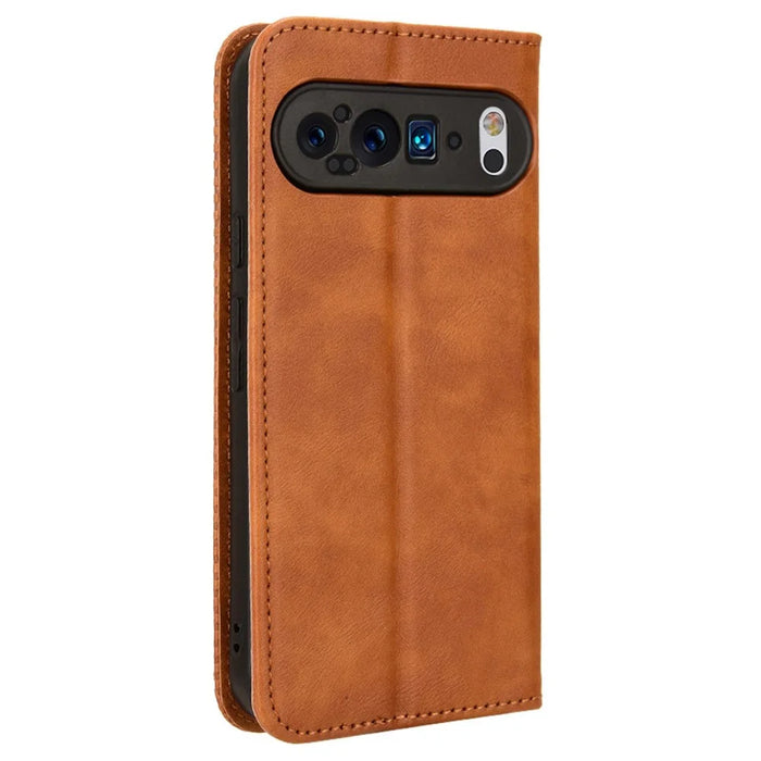 For Google Pixel 9 Pro XL Case Vintage Leather Stand Magnetic Closure Phone Cover - Brown - 7