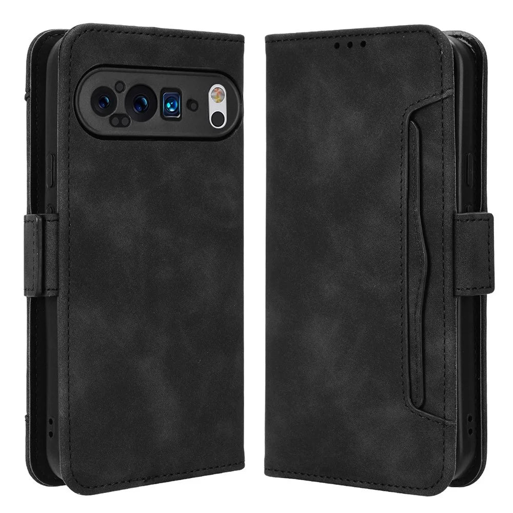 For Google Pixel 9 Pro XL Case PU Leather Stand Wallet Phone Cover with Multi Card Slots - Black - 1