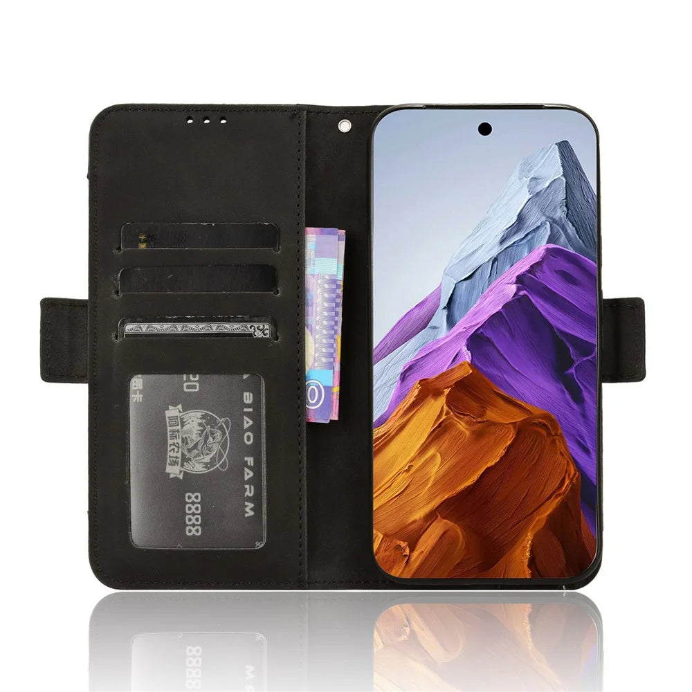 For Google Pixel 9 Pro XL Case PU Leather Stand Wallet Phone Cover with Multi Card Slots - Black - 3