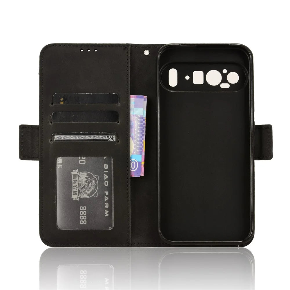 For Google Pixel 9 Pro XL Case PU Leather Stand Wallet Phone Cover with Multi Card Slots - Black - 5