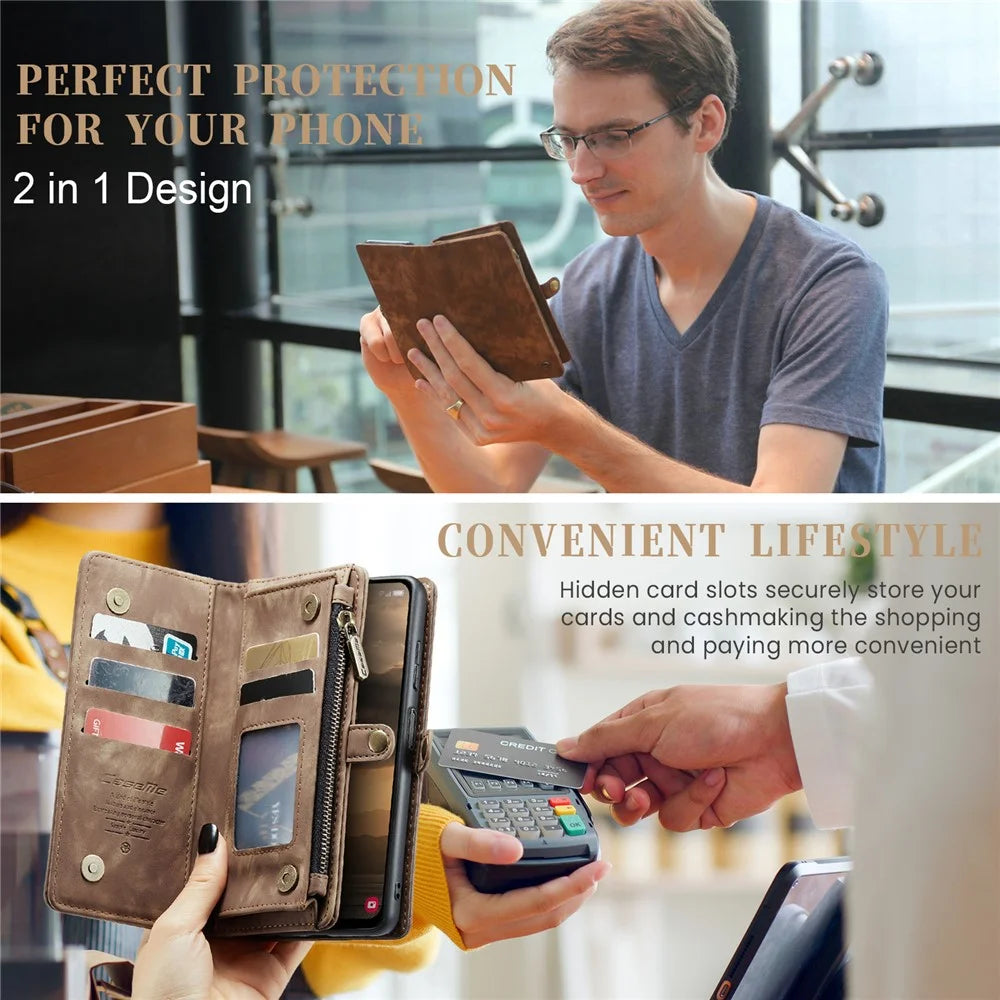 For Samsung Galaxy A25 5G (Global) (161mm) Phone Cases CASEME 008 Leather Cover with Detachable Wallet and Strap - Brown - 7